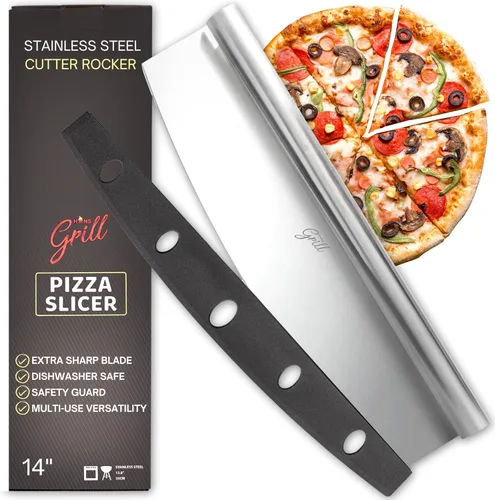 Miniatura 2 de HANS GRILL Rocker rectangular para pizza y cortador de pizza Piedra de pizza para horno y barbacoa con cáscara de madera gratis de 15 x 12