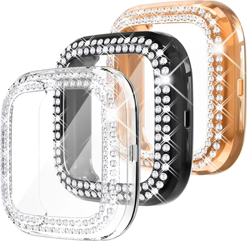 Miniatura 11 de Fullife Paquete de 10 Parachoques de TPU para Fitbit Versa 2, Fundas de Cristal con Diamantes Brillantes HD, Funda Protectora Completa, Resistente a