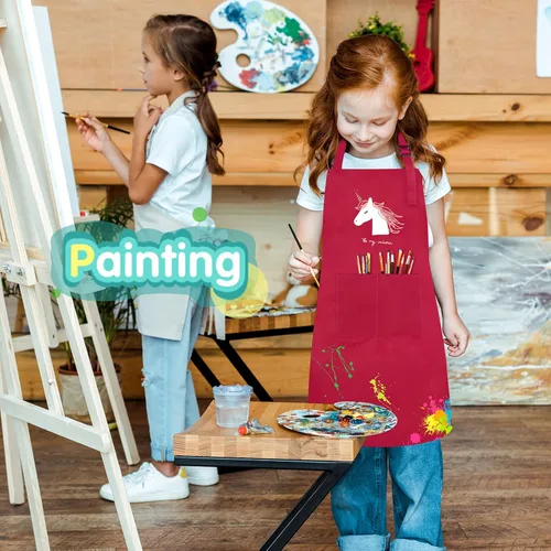 Miniatura 5 de Juego de 24 delantales para niños de 12 colores, XL para niños de 7 a 13 años, delantales de chef para niños, pintura para cocina, cocina, hornear
