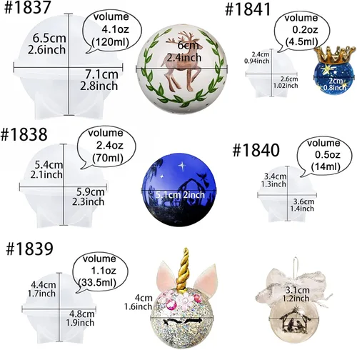 Miniatura 2 de Funshowcase Molde de silicona redondo de esfera para resina epoxi, fabricación de joyas, cera de vela, jabón casero, bomba de baño, juego de 5 piezas