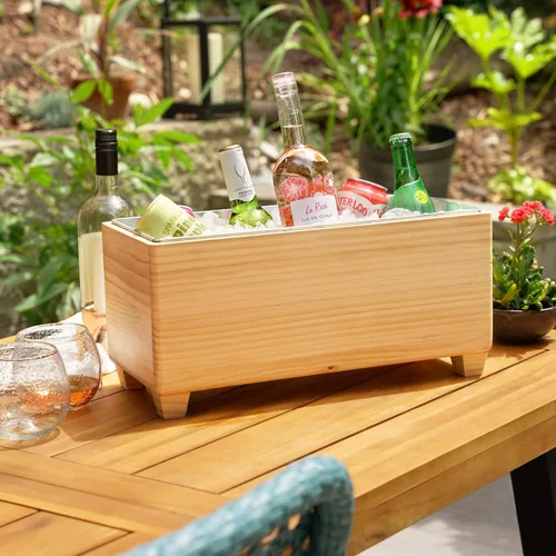 Miniatura 4 de Twine Cubo de hielo de madera y metal galvanizado, cubo de vino de madera y enfriador de cerveza, capacidad para 4 botellas de vino o 5.4 galones