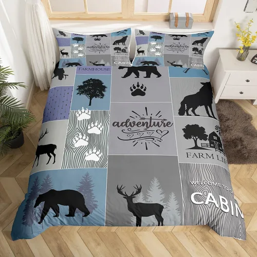 Miniatura 11 de Manfei Juego de funda de edredón de aventura, tamaño individual, funda de edredón rústica con 1 funda de almohada, juego de ropa de cama de retazos