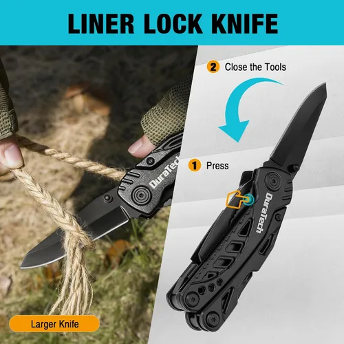 Miniatura 5 de DURATECH Cuchillo multiherramienta 11 en 1, regalo para hombres, papá, cuchillo de bolsillo multiherramienta de acero inoxidable con hoja grande