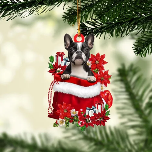 Miniatura 10 de Talataca Boston Terrier con camión rojo de Navidad, árbol de pino, regalo 2D plano para espejo retrovisor, accesorios para el árbol de Navidad