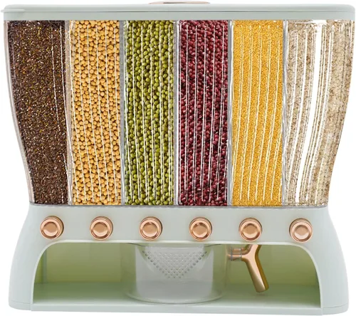 Dispensador de alimentos secos, dispensador de cereales para encimera, 6 rejillas, dispensador de arroz de 22 libras, almacenamiento de cocina con