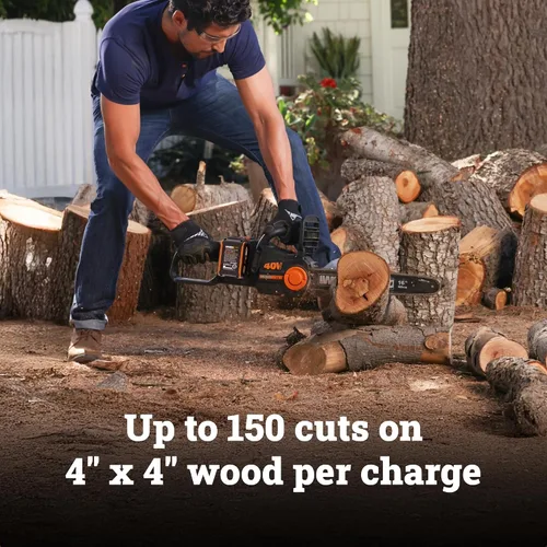 Miniatura 4 de Worx Nitro - Motosierra inalámbrica sin escobillas de 16 pulgadas y 40 V, batería de 4.0 Ah y cargador incluidos WG385