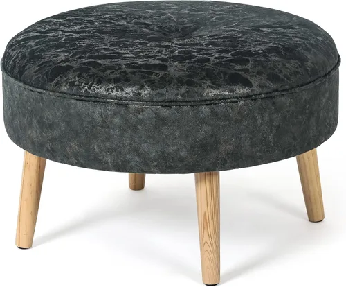 Miniatura 9 de Adeco Otomana redonda de terciopelo de 23 pulgadas con esponja gruesa y patas de madera antideslizantes, reposapiés de tela moderna, reposapiés
