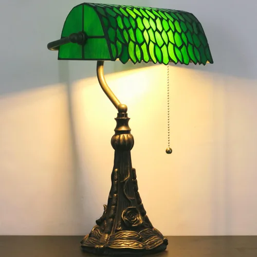 Lámpara de Banquero Tiffany Pequeña Lámpara de Mesa de Vidrio Emplomado Estilo Tiffany Luz de Piano Verde Hoja de Glicina Lámpara de Escritorio con