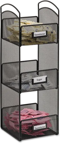 Safco Onyx - Organizador de torre de malla, 3 compartimentos, etiquetas incluidas, malla de acero con recubrimiento en polvo, negro. Perfecto para