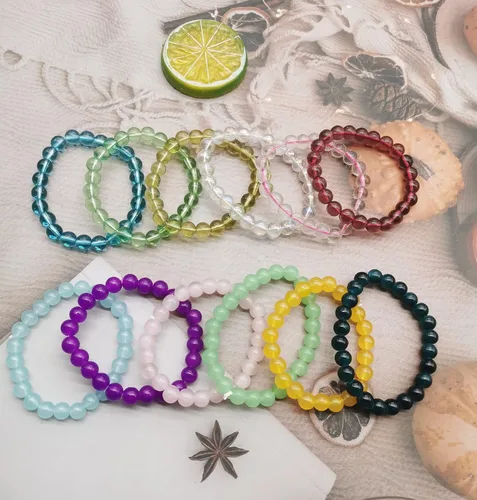 Miniatura 7 de FINZOR 28 pulseras elásticas de cuentas de 0.315in hechas a mano redondas de cristal para mujeres, pulseras de cuentas elásticas multicolor