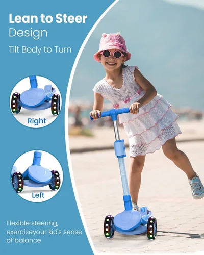 Miniatura 5 de Patinete ajustable 2 en 1 para niños de 3 a 5 años (adecuado de 3 a 12 años), manillar de 5 niveles y asiento extraíble, ruedas con luces LED