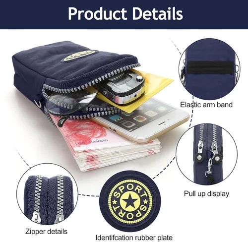 Miniatura 3 de Bolso cruzado para teléfono para mujer, mini bolso de hombro ligero con cremallera, bolsa de viaje pequeña manos libres para uso diario (azul oscuro)