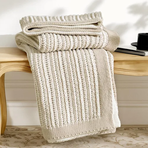 Miniatura 12 de Amélie Home Manta de Tiro de Punto Grueso, Manta de Chenilla Suave de Doble Cara Transpirable con Tejido de Cable para Sofá, Manta Decorativa