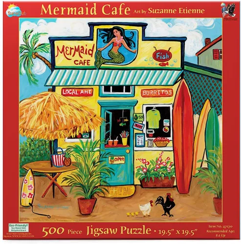 SUNSOUT INC - Mermaid Cafe - Rompecabezas de 500 piezas por artista: Suzanne Etienne - Tamaño acabado 19" x 19" - MPN # 47170