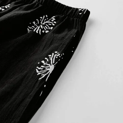 Miniatura 3 de Pantalones Capri de Lino de Algodón para Mujer 2025, Pantalones Palazzo Recortados Casuales con Estampado, Cintura Elástica, Pantalones Holgados
