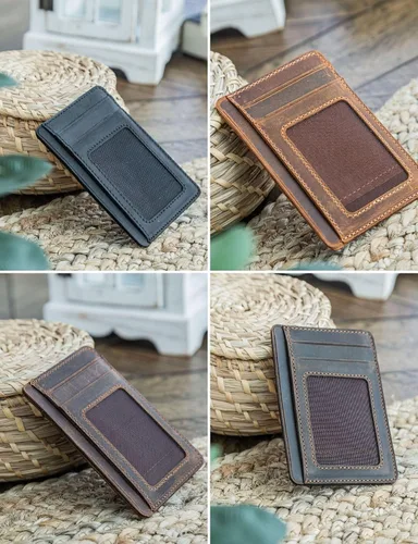 Miniatura 44 de Carteras de cuero genuino hechas a mano, tarjeteros minimalistas y fundas para pasaporte, regalo hecho a mano