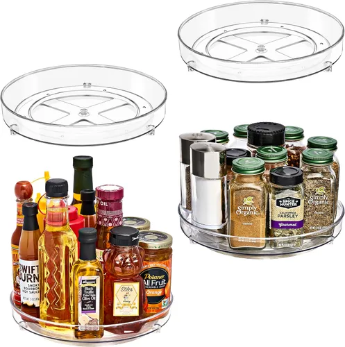 Miniatura 10 de Sorbus Organizador plano transparente Lazy Susan de 9 pulgadas, organizador giratorio para organización de especias para gabinete, tocadiscos Lazy