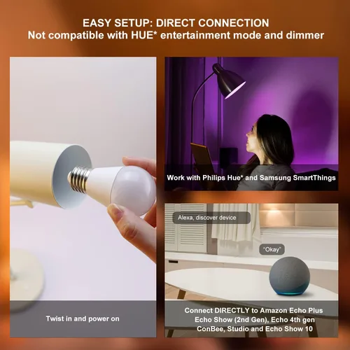 Miniatura 7 de Zigbee - Bombillas inteligentes A15, requiere concentrador (compatible con Hue*, Alexa, Google y ConBee), E26, 5 W = 40 W, cambio de color de 400