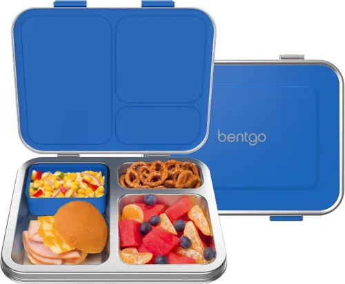 Miniatura 12 de Bentgo Kids - Lonchera de acero inoxidable resistente a derrames para niños, de 3 compartimentos con contenedor de silicona adicional, duradera