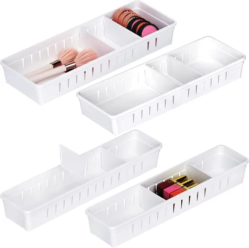 Miniatura 9 de Bandeja organizadora de cajones de escritorio, paquete de 4 organizadores de cajones expandibles con divisores ajustables, cubos organizadores