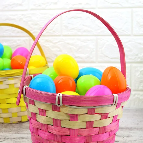 Miniatura 5 de Huevos de Pascua rellenos de caramelo de plástico a granel con gomas de gelatina y calcomanías, rellenos de cesta, bolsa surtida de 45 (bolsa de 45)