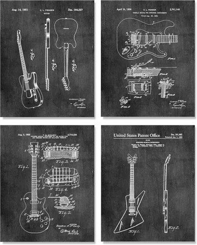 Miniatura 8 de ArtCantHurtU Decoración de pared de guitarras famosas, juego de 8 patentes geniales únicas (8 x 10) sin marco, regalos para músicos