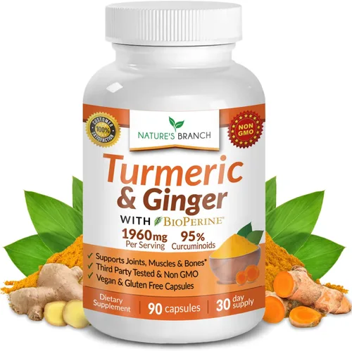 Suplemento de Cúrcuma y Jengibre - Cúrcuma Orgánica y BioPerine - 95% Curcuminoides para Apoyo Articular y Digestión | Extracto de Pimienta Negra de