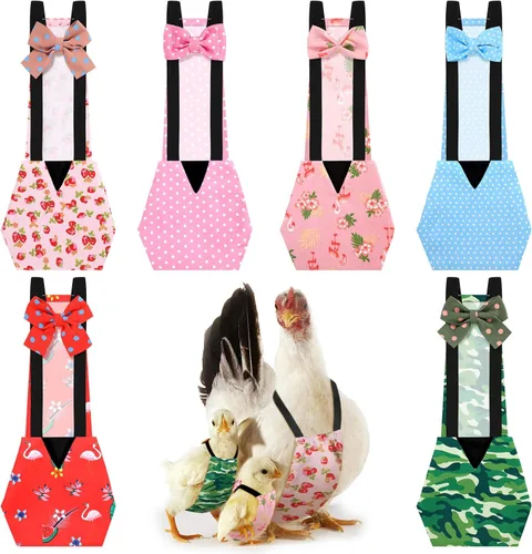 Miniatura 8 de DoubleFill 6 piezas de pañales para gallinas, gallos, patos reutilizables y lavables con lazada para patitos, gallinas, gansos, aves ajustables