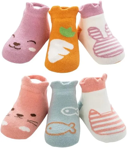 Miniatura 2 de Kisgyst 6 pares de calcetines de algodón antideslizantes para bebé, con suela antideslizante para recién nacido, niño y niña