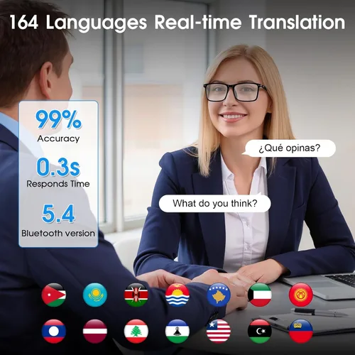 Miniatura 6 de Lentes inteligentes Al 2026 para hombres y mujeres, lentes de traducción Bluetooth con 164 idiomas, lente de cambio de color, música y llamadas
