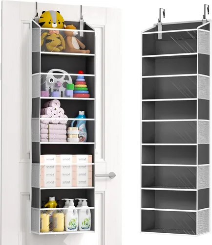 Miniatura 11 de ULG Organizador para colgar sobre la puerta, 5 niveles extra grande con 10 bolsillos de malla, capacidad de 100 libras, organizador de puerta Beige