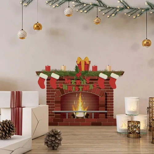 Miniatura 2 de Calcomanía de vinilo para pared con diseño de chimenea de Feliz Navidad 19 x 28 pulgadas para dormitorio de niños, sala de estar, horno