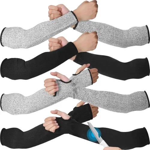 Chuarry 4 pares de mangas resistentes a los cortes, protectores de brazo delgados para piel fina y moretones para hombres y mujeres, Negro, Gris