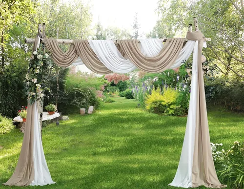 Miniatura 9 de Warm Home Designs - Cortina de gasa para arco de boda de color blanco y azul polvoriento. Par de decoraciones de arco de boda de lujo de 216