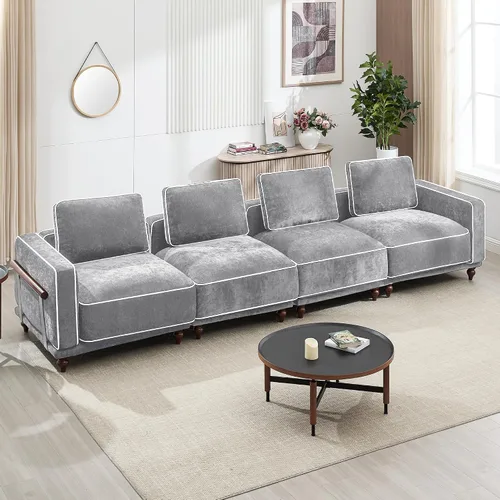 Miniatura 16 de Otomano cuadrado de 35'' para sofá seccional modular, otomanos tapizados y móviles con reposapiés para sala de estar, dormitorio, chenilla blanca