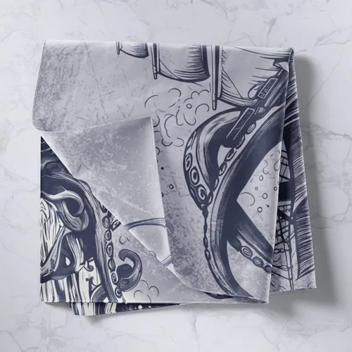 Miniatura 2 de jejeloiu Tapiz náutico pequeño de 51 x 59 pulgadas, manta de pared de pulpo para niños, diseño de barco Kraken del océano, para colgar en la pared