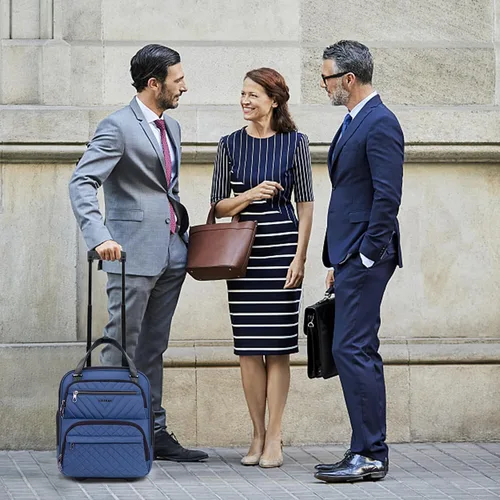 Miniatura 6 de KROSER - Equipaje de mano multifuncional para mujer, ligera, maleta para colocar debajo del asiento, 16 pulgadas, Azul