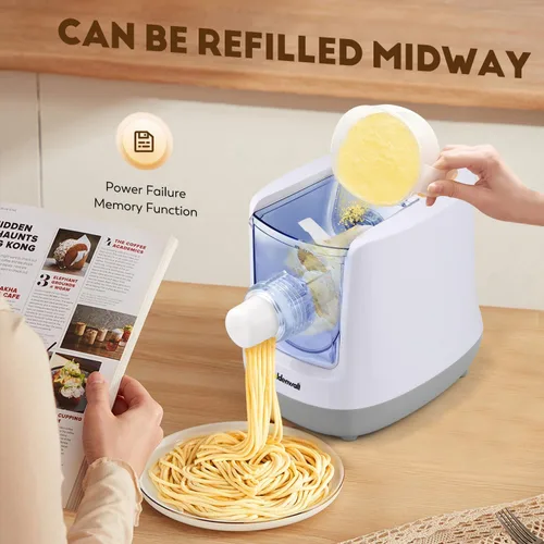 Miniatura 6 de CGOLDENWALL Máquina Automática de Pasta Eléctrica, Control Digital con 12 Discos de Forma para Hacer Fideos Caseros, Espaguetis, Fettucini y Penne