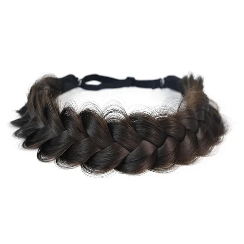 Miniatura 35 de Diadema trenzada sintética clásica de cabello con hebras anchas para boda, trenzas esponjosas desordenadas, banda para peluca, accesorio de belleza