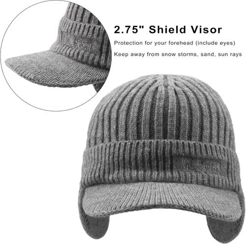 Miniatura 2 de Muryobao Gorro de invierno para hombre, con forro polar, con visera, orejeras cálidas, gorra de esquí