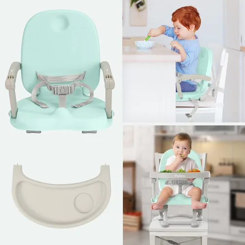 Miniatura 6 de YOLEO Silla alta para bebé, asiento elevador para mesa de comedor, sillas altas plegables con alturas ajustables, asiento elevador de viaje