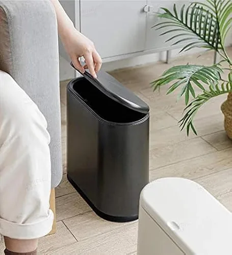 Miniatura 5 de Sooyee - Contenedor de basura de plástico rectangular con tapa a presión, para baño, tocador, dormitorio, cocina, taller, oficina, 10 litros, negro