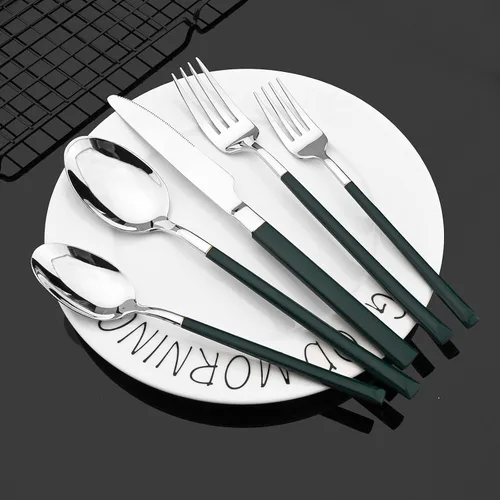 Miniatura 3 de JASHII Juego de cubiertos de 20 piezas, acero inoxidable 18/10, servicio para 4, utensilios de comida, tenedores, cucharas y cuchillos, borde