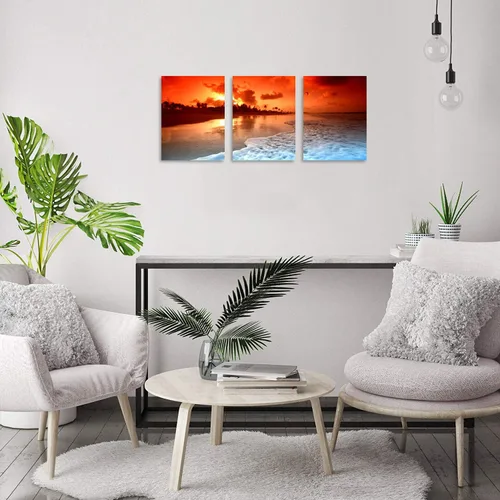 Miniatura 6 de TutuBeer 3 paneles de fotos de playa, decoración de pared, playa al atardecer, imágenes impresas en lienzo, imagen del océano, decoración de pared
