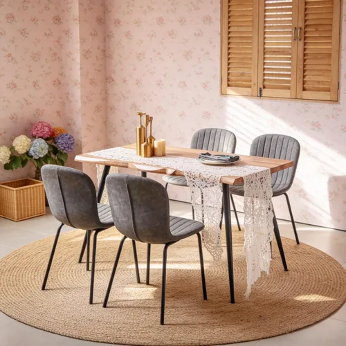 Miniatura 26 de Juego de Mesa de Comedor Redonda de 37 Pulgadas para 4, Moderno Juego de Café de Cocina de Círculo Pequeño para Apartamento, Sala de Estar, Oficina