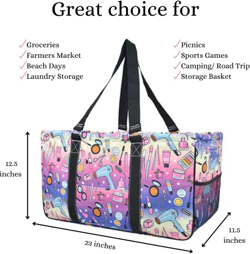 Miniatura 414 de NGIL Bolsa de comestibles reutilizable extra grande plegable de gran tamaño para comestibles, almacenamiento, picnic, playa, Bronco-negro occidental
