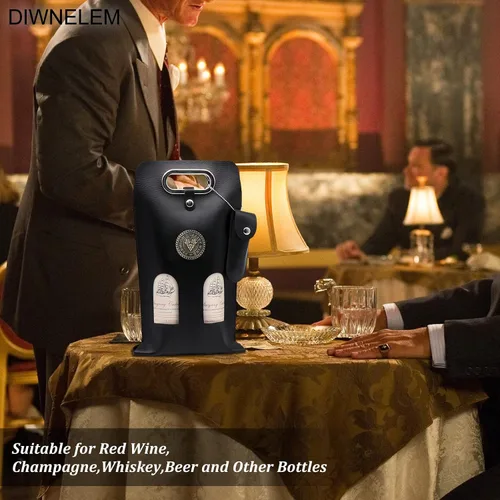 Miniatura 6 de Bolsa de cuero para vino, bolsas de regalo de vino de cuero con abridor de vino, bolsa de botella de cerveza champán para bodas, cumpleaños, viajes