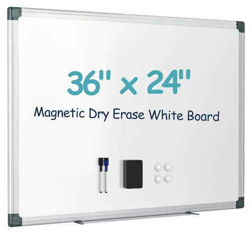 Pizarra Blanca de 36"x24" para Pared, Pizarra de Borrado en Seco con Marco de Aluminio, Pizarra Blanca Magnética Colgante con 1 Borrador y 2