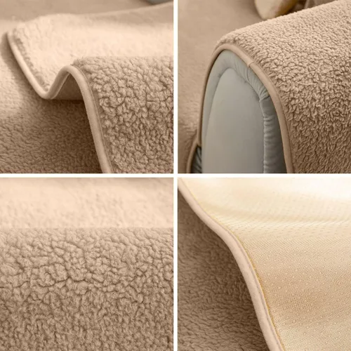 Miniatura 6 de vctops Fundas para sofá de forro polar sherpa, funda de sofá modular de felpa súper suave y cálida, funda antideslizante de lujo, protector de Café