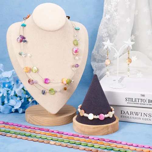 Miniatura 4 de Beadthoven - 10 hebras planas redondas de agua dulce con cuentas de concha de agua dulce de 10 a 0.453 in, lisas, coloridas, concha de perlas